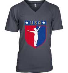 Distressed USA Red, White and Blue Soccer US Shield Flag Men's V-Neck Men's V-Neck - belovedtshirt
