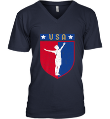 Distressed USA Red, White and Blue Soccer US Shield Flag Men's V-Neck Men's V-Neck - belovedtshirt