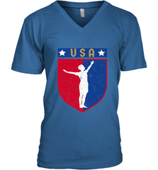 Distressed USA Red, White and Blue Soccer US Shield Flag Men's V-Neck Men's V-Neck - belovedtshirt