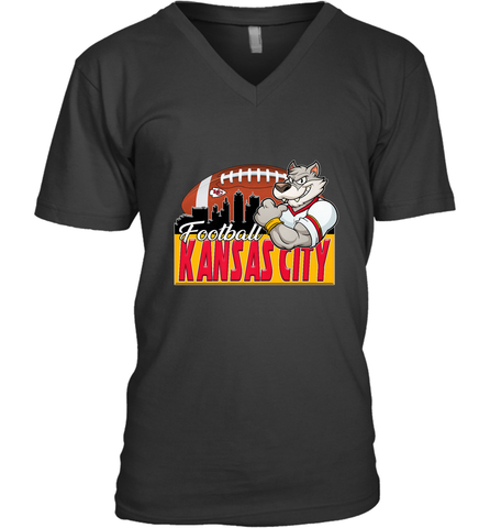 NFL Kansas City Football Logo Skyline Cityscape Men's V-Neck Men's V-Neck / Black / S Men's V-Neck - belovedtshirt