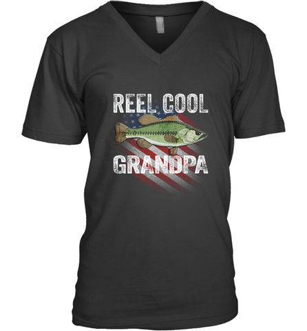 REEL COOL GRANDPA Men's V-Neck Men's V-Neck / Black / S Men's V-Neck - belovedtshirt