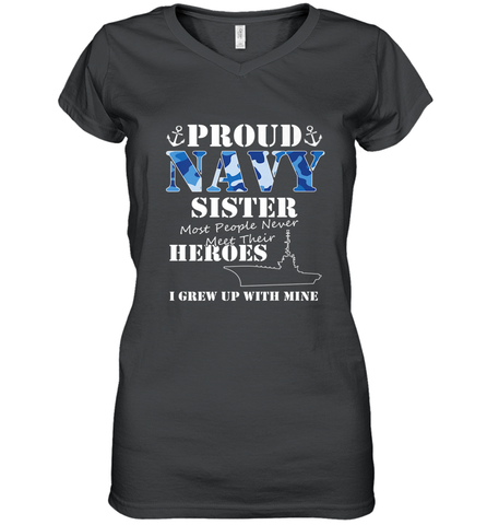 US Military Proud Navy Sister Men or Women Women's V-Neck T-Shirt Women's V-Neck T-Shirt / Black / S Women's V-Neck T-Shirt - belovedtshirt